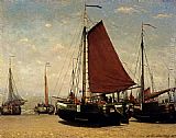 Hendrik Willem Mesdag Canvas Paintings - The Bomschuit Prinses Sophie On The Beach, Scheveningen